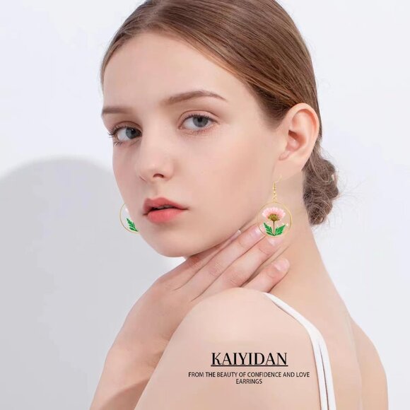 Rose Pink Dry Flower Statement Vintage Long Summer Earring for Women Jewelry - Picture 3 of 9